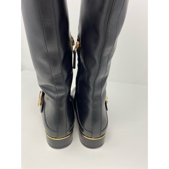 Tory Burch Sofia Riding Boot 6.5, Tall Black Leather Gold Buckle - Picture 5 of 6